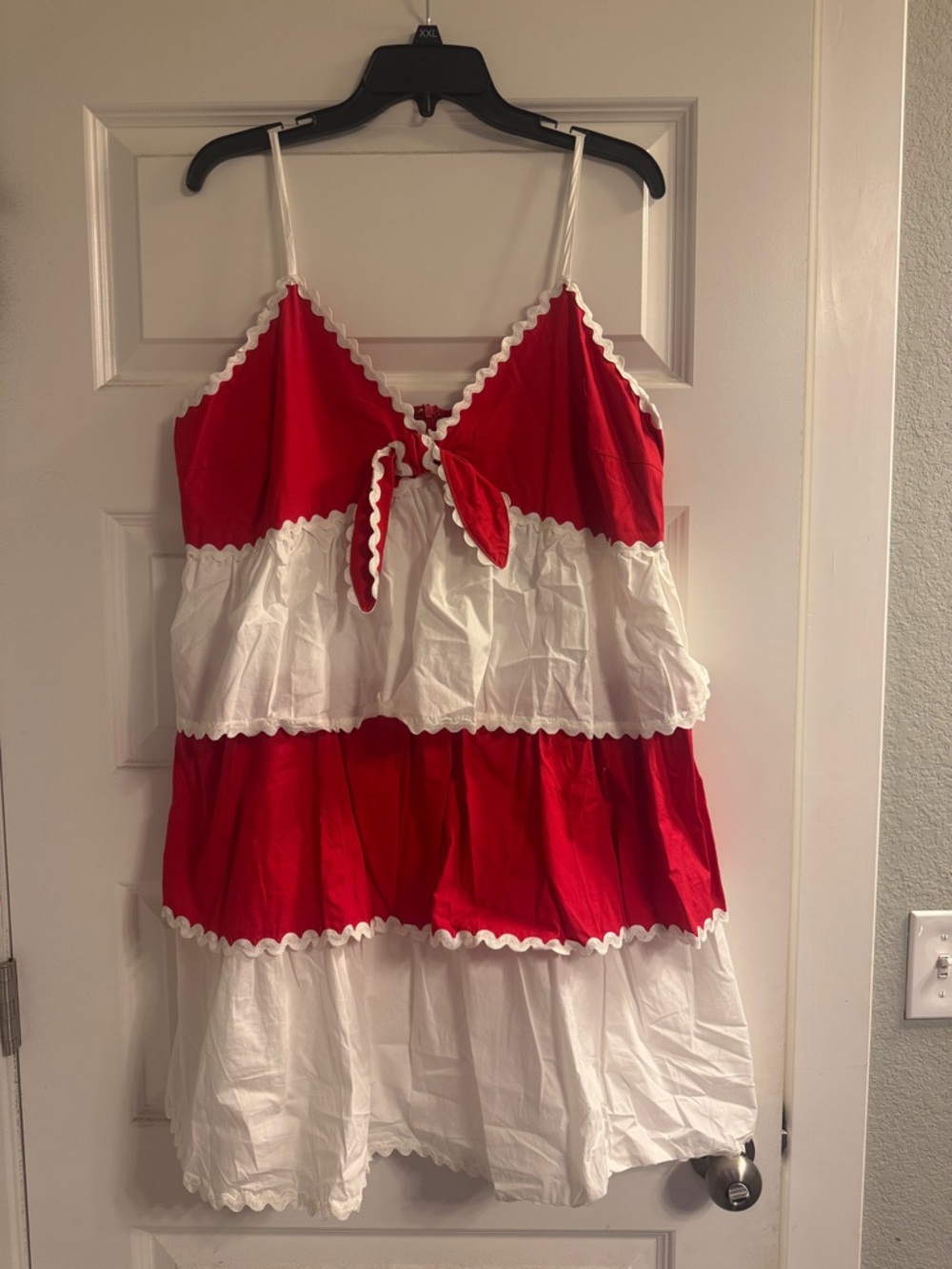 Impressions Red and White Tiered Mini Dress